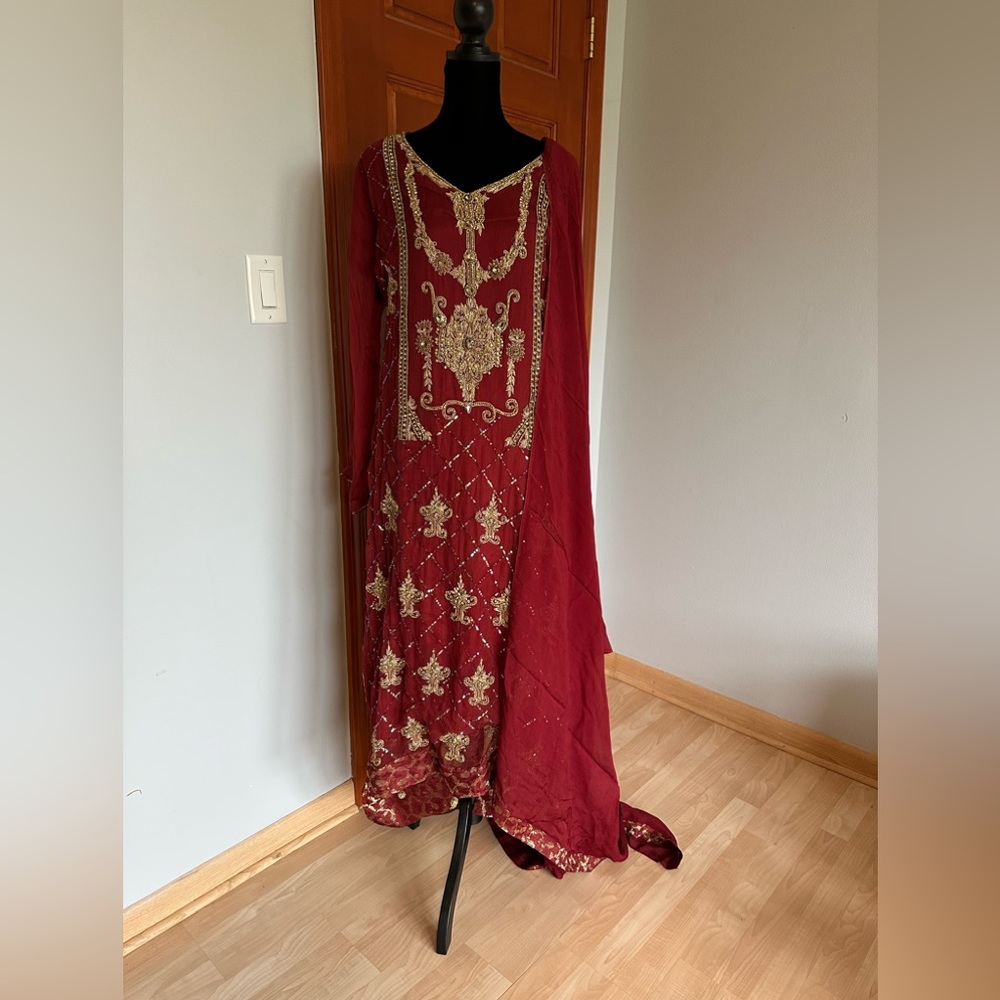 Rich red shalwar kameez - Pakistani style very heavy work